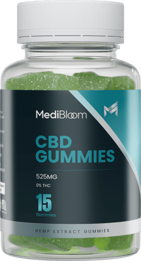 Medibloom CBD Gummies bottle with full spectrum hemp extract